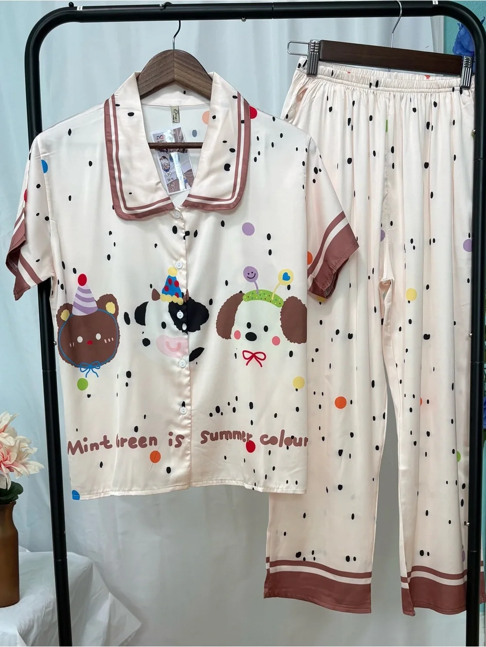 Cream Kids Animal-Print Short-Sleeve Pajama Set